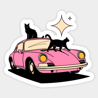 Cool Car Black Cat in pink Sticker